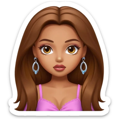 pretty bratz baddie, long brown hair sticker