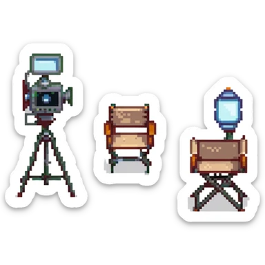 movie set with cameras, lights, and director's chair sticker