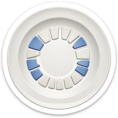 a broken rounded white plate, several piece separated sticker