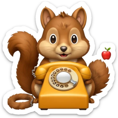 squirrel talking on a rotary phone, Apple emoji style sticker