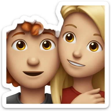 Realistic dark red head girl and blonde boy hugging  sticker