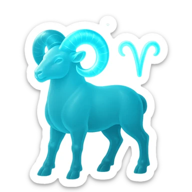 "A digital illustration of the Aries zodiac sign, a majestic ram with glowing horns, incorporating the color #00d9ff prominently in its design, celestial background, mystical and cosmic atmosphere" sticker