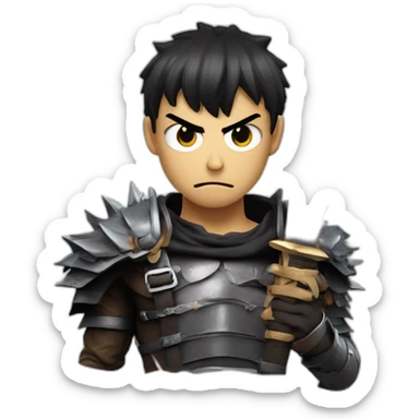 angry berserk guts carrying a huge sword on his shoulder framed on his bust sticker