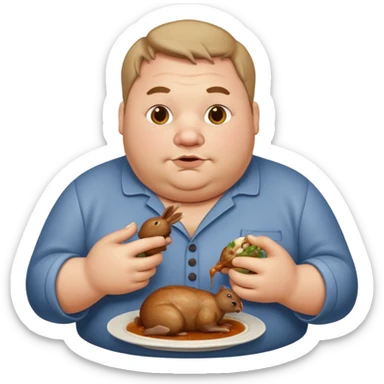fat man eating rabbit sticker