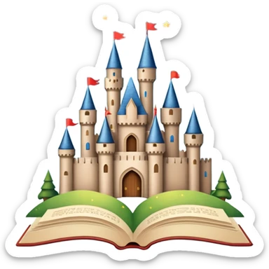 open storybook with a castle and stars sticker