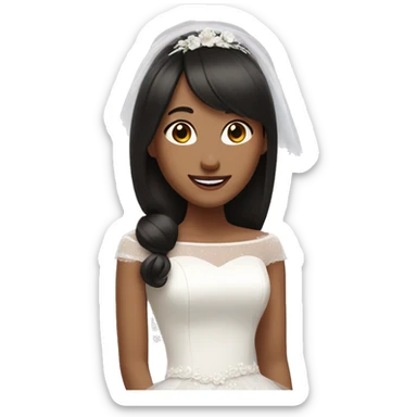 bride with dark bob bangs brown eyes and giggling sticker