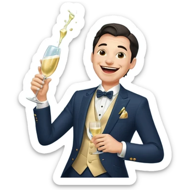 Old money man laughing with champagne glass spilling sticker