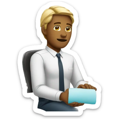  working in the office with a bandaid on the forehead sticker