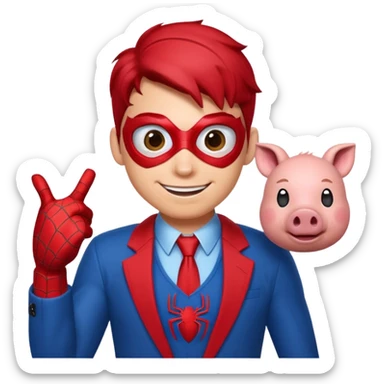 Cartoon Spiderman with a pig symbol replacing the spider logo, emoji style sticker