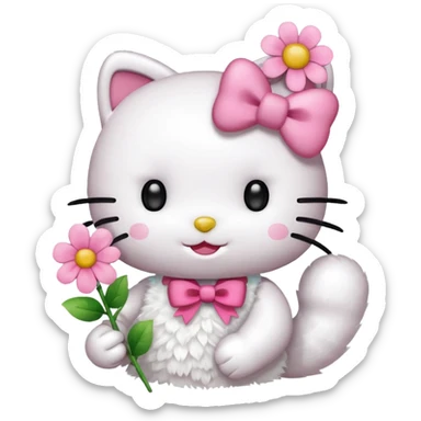 hello kitty giving flower sticker