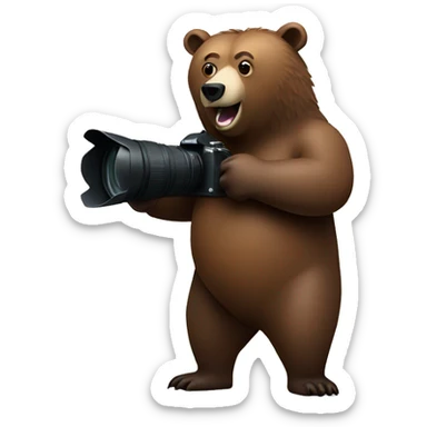 grizzly bear holding camera sticker