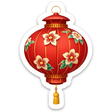 cute chinese red lantern with floral decoratons sticker