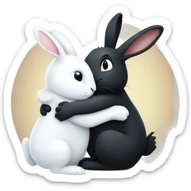 Black rabbit hugging white rabbit  sticker