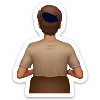 A man seen from behind, with detailed, well-lit hair. He is sitting in front of an open MacBook on a desk. On the MacBook screen, the Instagram logo is clearly visible and glowing.  sticker