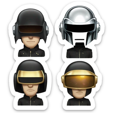 I'd love to see an artwork of Daft Punk, but with a twist. Could you create an illustration where their heads and helmets are shaped like beans? Think of their iconic look but with a fun, bean-themed design sticker
