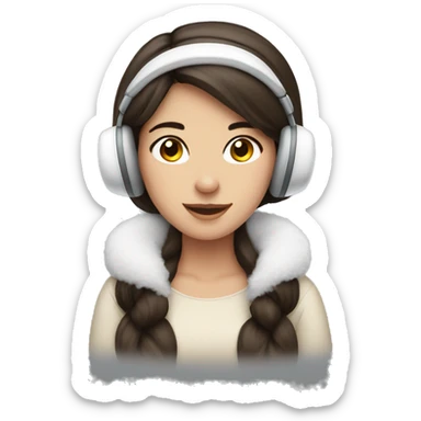 Brunette pretty girl wearing white earmuffs  sticker