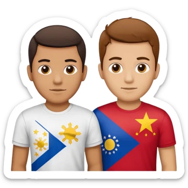 2 male Best buds , one in showing Philipines flag tshirt, one is showing Spanish flag in tshirt sticker