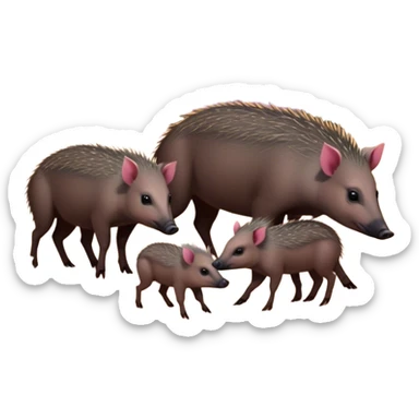 Circular picture of a javelina family foraging in the desert at sunset  sticker