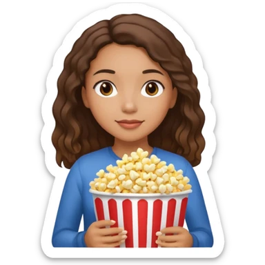 Une fille métisse avec les cheveux lisse qui ce détend avec des popocorn sticker