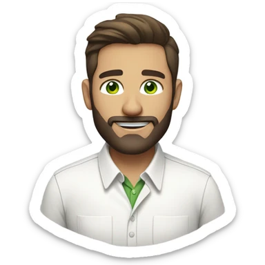 handsome optimist oval head brunette man and beard green eyes wearing white button down shirt  sticker