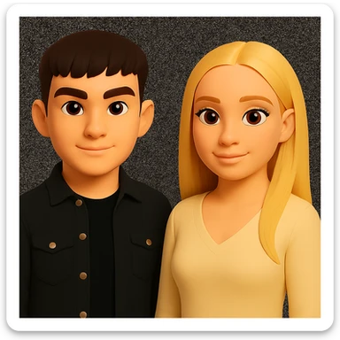 Make the people stand slightly farther apart from each other while preserving the original style and background. sticker