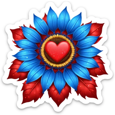 Blue sunflower surrounded with hearts and sparkles sticker