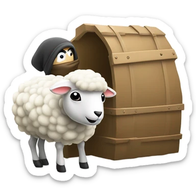 A thief stealing a white sheep by putting it in trunk of car sticker