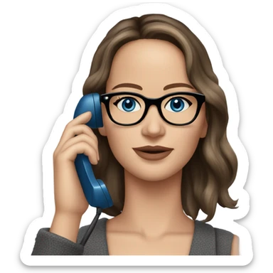 Realistic Photo of Brunette Jennifer Lawrence wearing black glasses and blue eyes talking on the phone  sticker