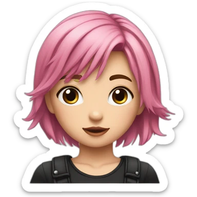 Front view curvy emo girl pink hair sits on the floor straight view hands up black skirt полосатые рваные чулки sticker