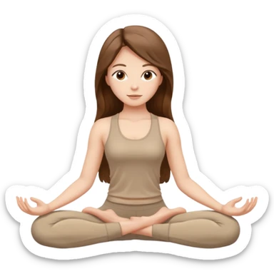 girl long brown hair yoga wearing beige sticker