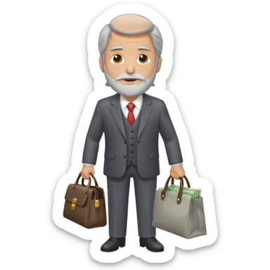 Un hombre con traje, de unos 60 años con barba, pelo largo, sin gafas y con una bolsa de dinero, importante, con traje de negocios y sin gafas  sticker