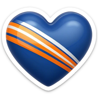 Glossy dark blue heart with straight orange athletic stripes going down one side sticker