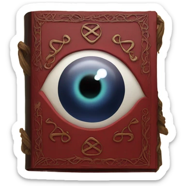 spell book that's red with eye in the middle with runes sticker