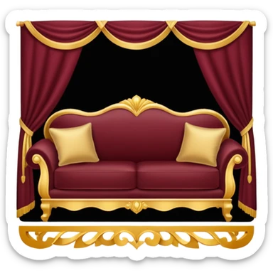 burgundy couch, with luxurious gold and black decorative pillows sticker
