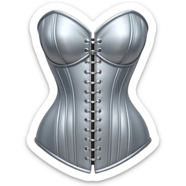 A luxury corset emoji made of silver chrome, smooth metallic curves, minimal fashion silhouette, glossy reflections, sensual high-end aesthetic, iOS emoji style, centered, clean white background sticker