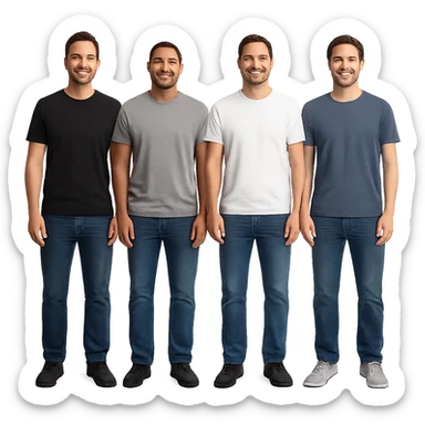 regular men, standing, t-shirt and jeans, minimal background sticker