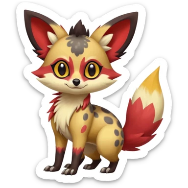 Rare realistic cool cute epic aesthetic colorful Fennekin-Zorua-Civet-Genet-species-Fakemon-hybrid-creature, with splotch markings, full body sticker