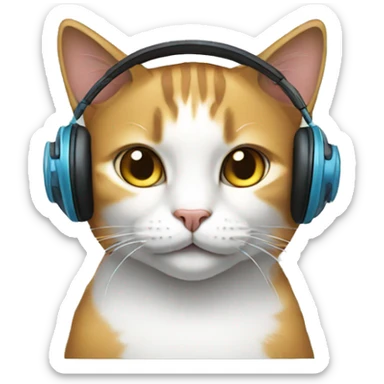 cat with headphones sticker