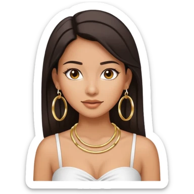 latina makeup olsun, saçları düz, halka küpeler büyük gümüş renginde olsun, kolye taksın ve beyaz bir Bandeau top kıyafet giyisin sticker