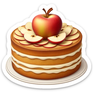 cinematic-realistic-apfelkuchen-cake-emoji,-depicted-as-a-classic-cake-with-cinnamon-and-thinly sliced apples on the top a few neatly spread out-rendered-with-soft-textures-and-warm,-inviting-lighting. sticker