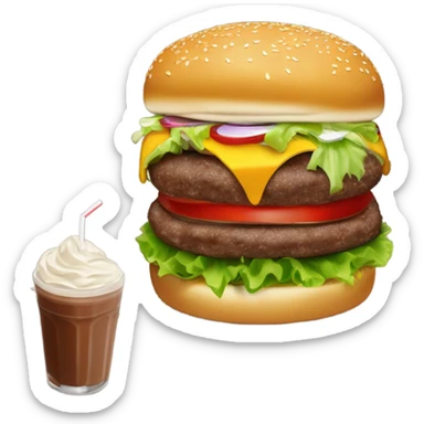 Cheese burger, fries, and a chocolate shake sticker