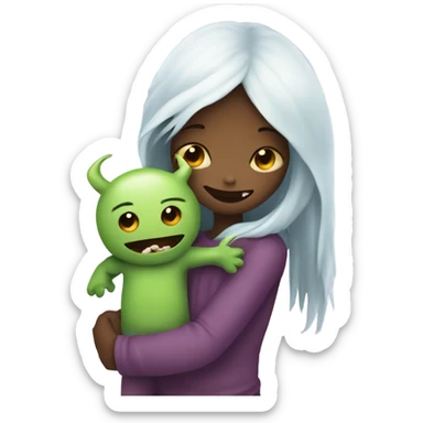 Girl Monster hugging little white boy sticker