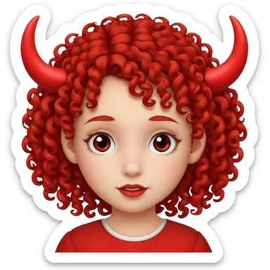 curly hair girl kid with small red horns sticker