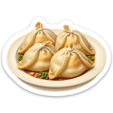 Cinematic Realistic Pierogi Dish Emoji, depicted as tender dumplings filled with savory ingredients rendered with lifelike textures and warm, inviting lighting. sticker