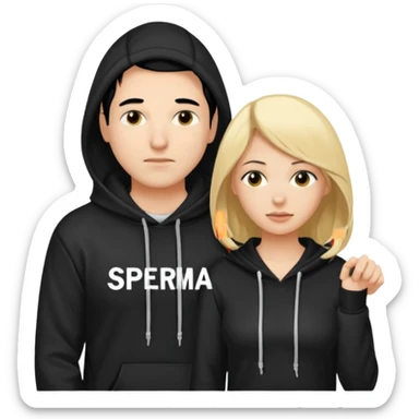 chce by to byla taka emotka 🙍‍♂️
chlopaka z czarnymi losami i czarna bluza z biaty.m
napisem "sperma" na srdoku i zeby za nim stala taka ladna blondynka z wlosami do klatki piersiowej ciagnaca za sznurek od
kaptura od bluzy tej pierwszej osobyl sticker