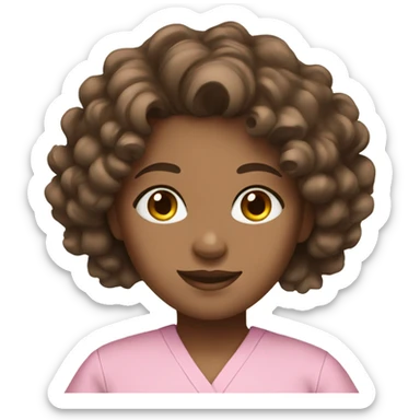 Girl with brown curly hair & brown eyes in pink scrubs  sticker