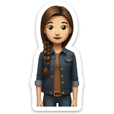 A girl with brown hair with a dark brown horse sticker