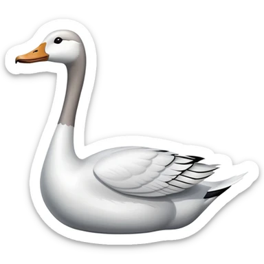 A naval vessel with a flight deck and a long-necked white goose head extending from the bow sticker