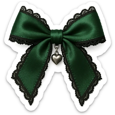 green gothic bow with black lace trim and heart charm, remove background sticker