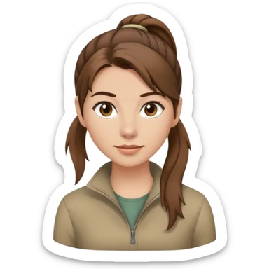 mujer piel clara. pelo castaño con una coleta de pelo recogido. ropa con tonos de color tierra sticker